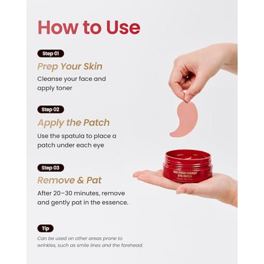 60 Pairs Red Food Energy Eye Patch Hydrogel Under Eye Mask - Instant Dark Circle & Puffiness, Collagen-Boosting, Sensitive Light Safe, with Pomegranate & Ginseng for Firming Hydration, 60 Individually Wrapped Patches for Sensitive & Oily Light
